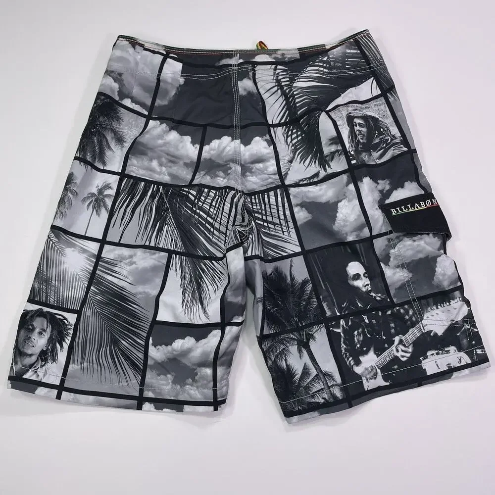 Billabong Board Shorts Mens 33 Gray Bob Marley Photo Surf Swim Trunks Beach 10”